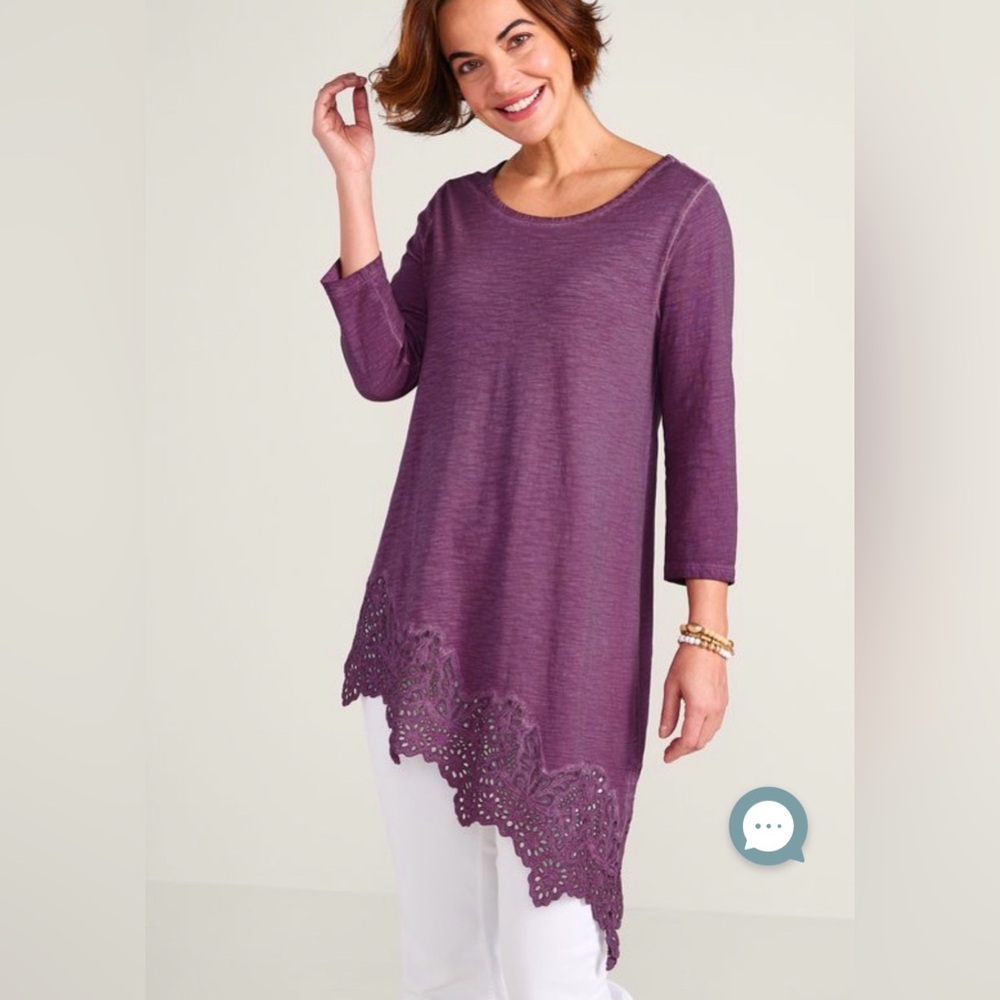 NWT Soft Surroundings Tunic Ayesha Lace Trim Argyle Purple Size M